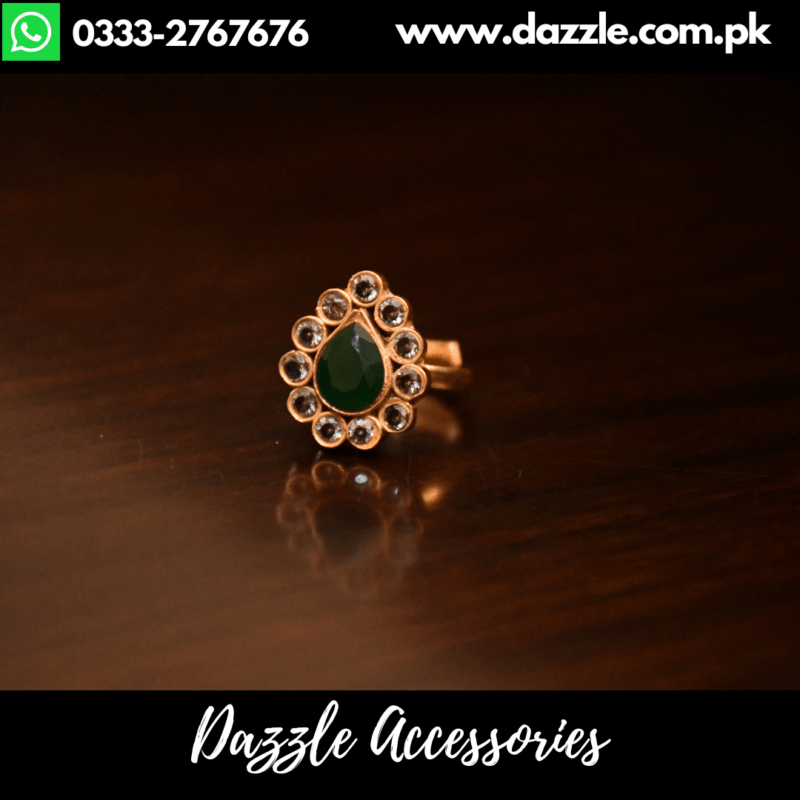 Emerald Green Farshi Kundan Adjustable Ring Dazzle Accessories