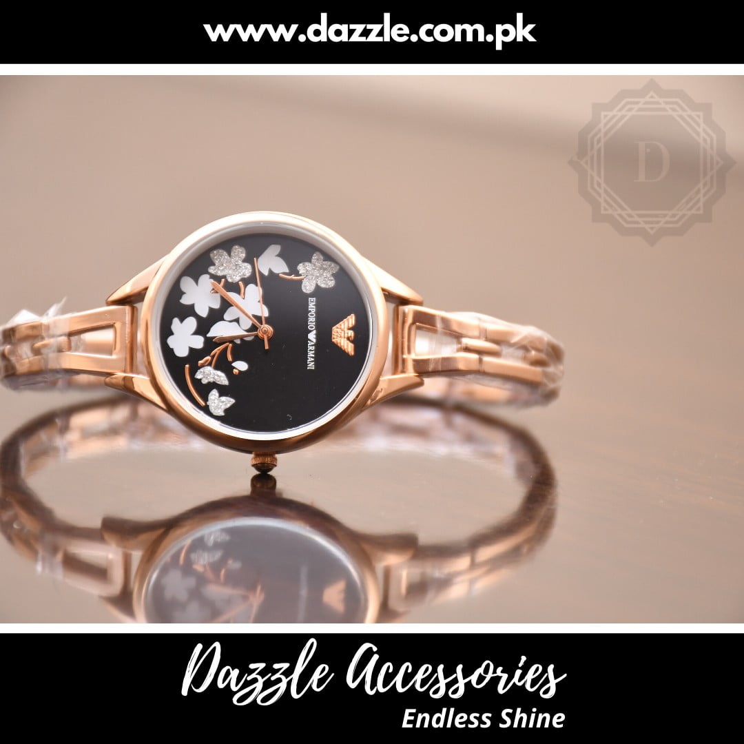 Black Rose Gold Tone Watch Dazzle Accessories
