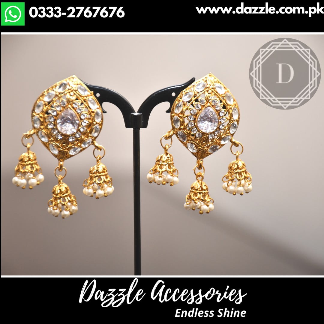 Amazon.com: SANARA Indian Bollywood Jewelry Wedding Long Chain Bahubali  Jhumka Jhumki Earrings For Women Jewelry (Sahara Kaan Chain) (White):  Clothing, Shoes & Jewelry