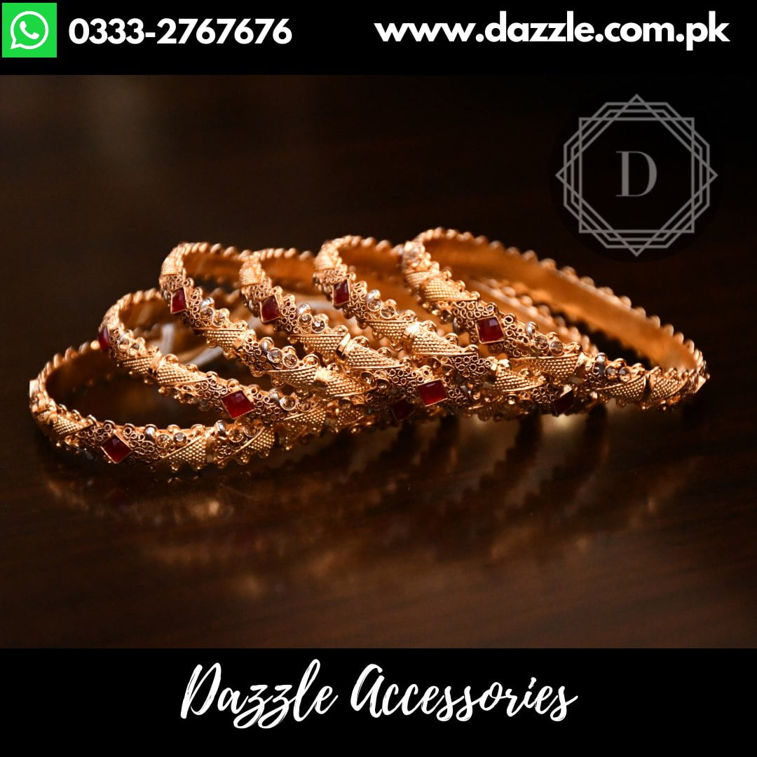 Red Gold Plated Bangles Set - Dazzle Accessories
