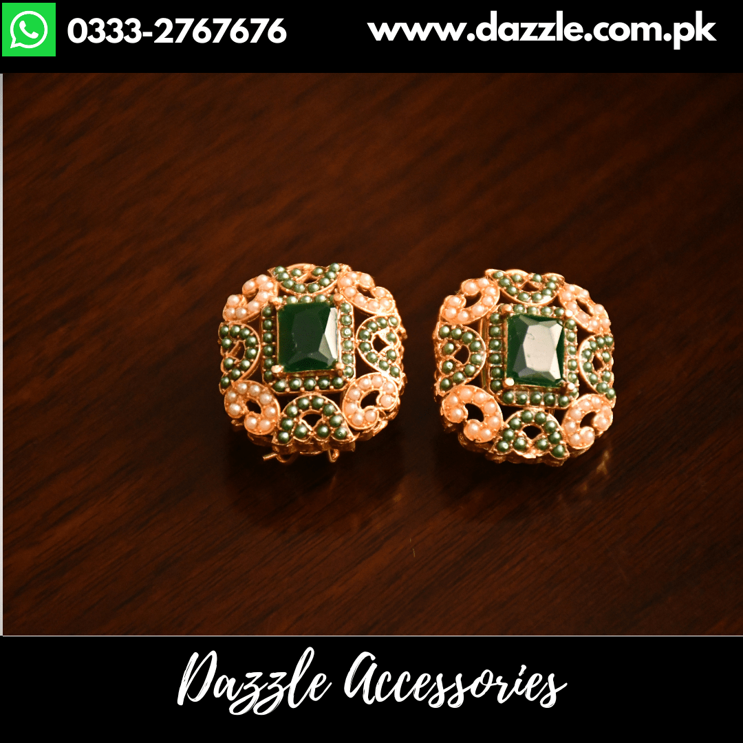 Green Beautiful Stud Earrings Dazzle Accessories