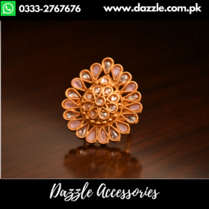 Pink Golden Indian Kundan Adjustable Ring