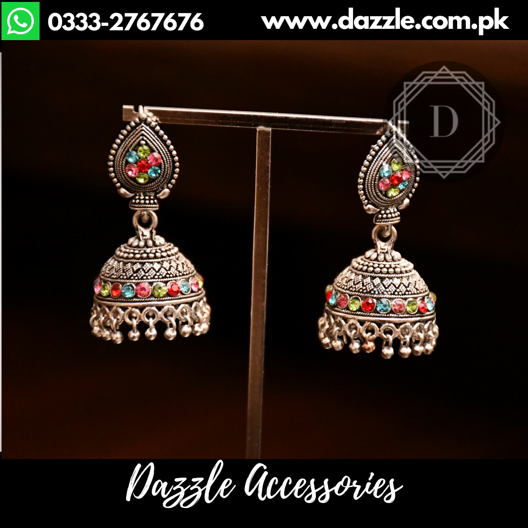 Silver Multi Color Jhumki - Dazzle Accessories