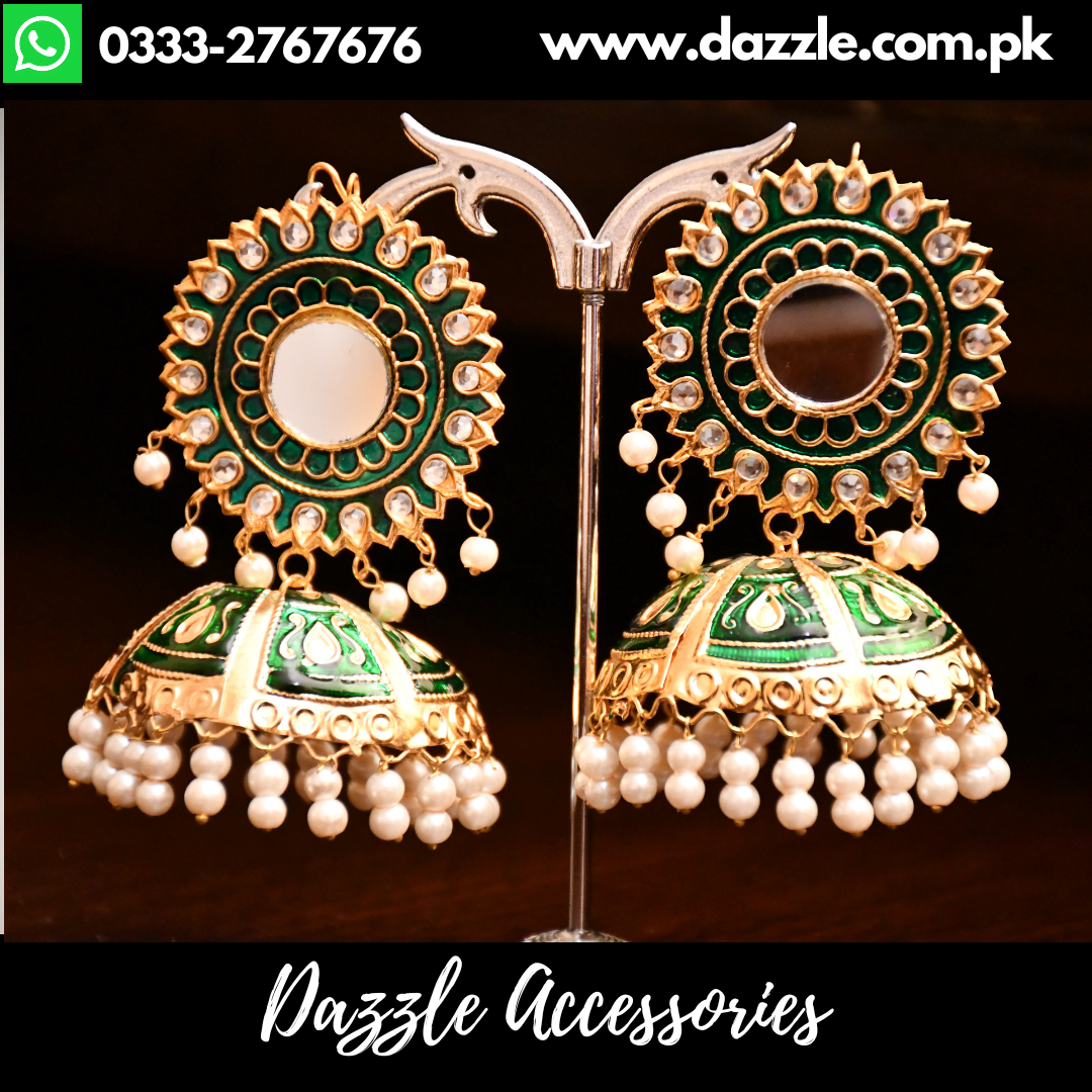 Mehndi Green Color Kundan Earrings (KDE678MGRN)