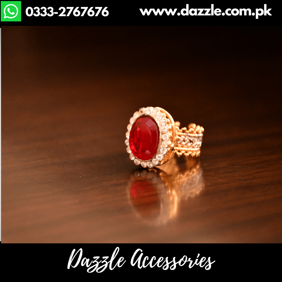 Maroon Round Shaped Stone Ladies Ring - Dazzle Accessories