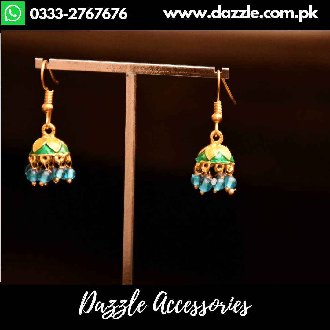 Multi Green Cute Jhumki Earrings Dazzle Accessories