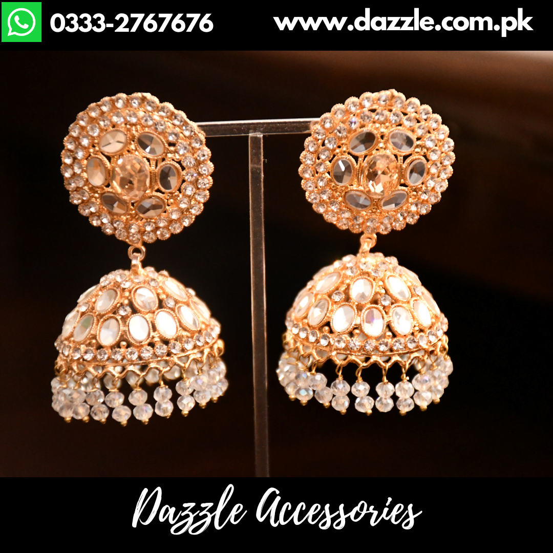 White Kundan Seesha Jhumka Earrings Dazzle Accessories