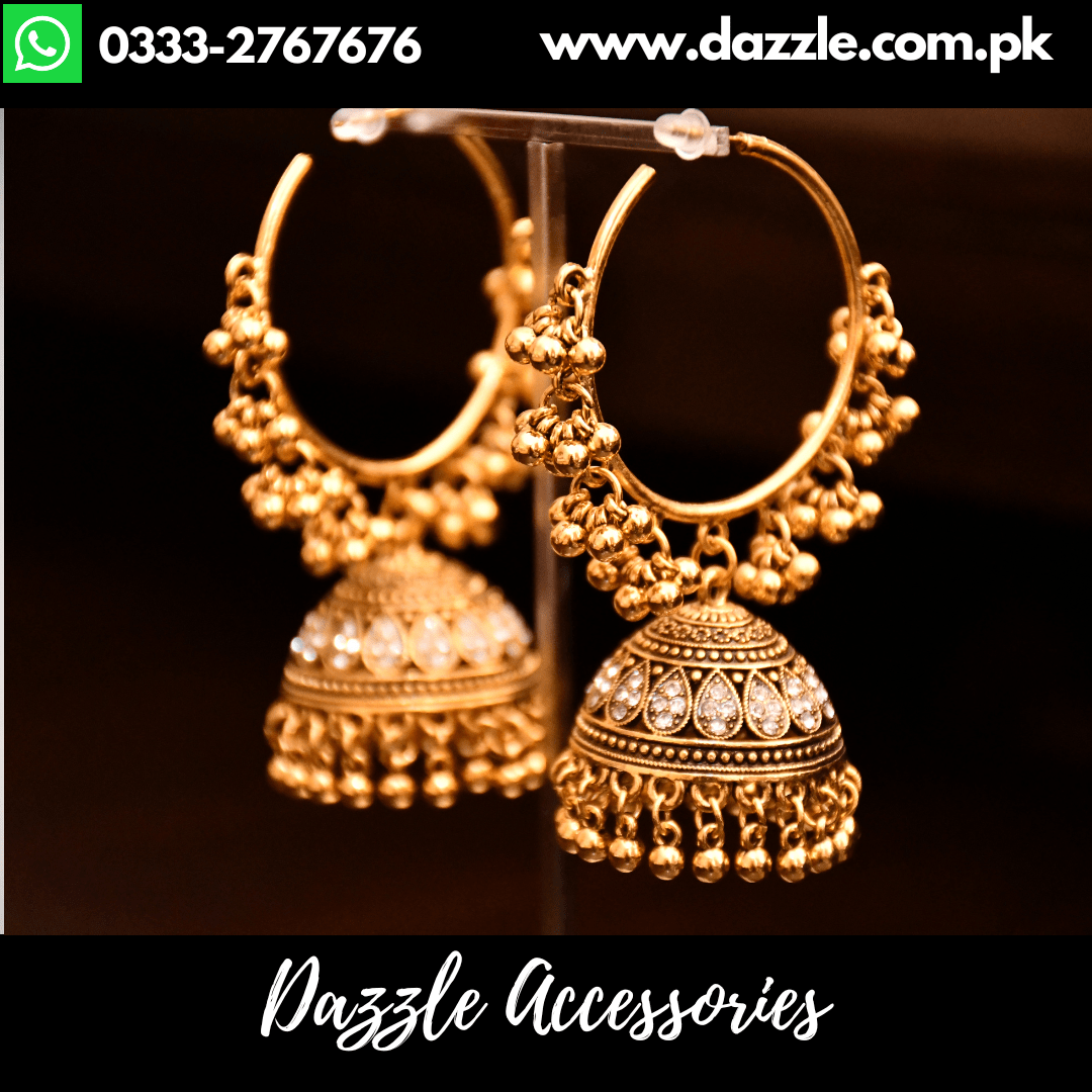 Antique Golden Baali Jhumka Earrings - Dazzle Accessories