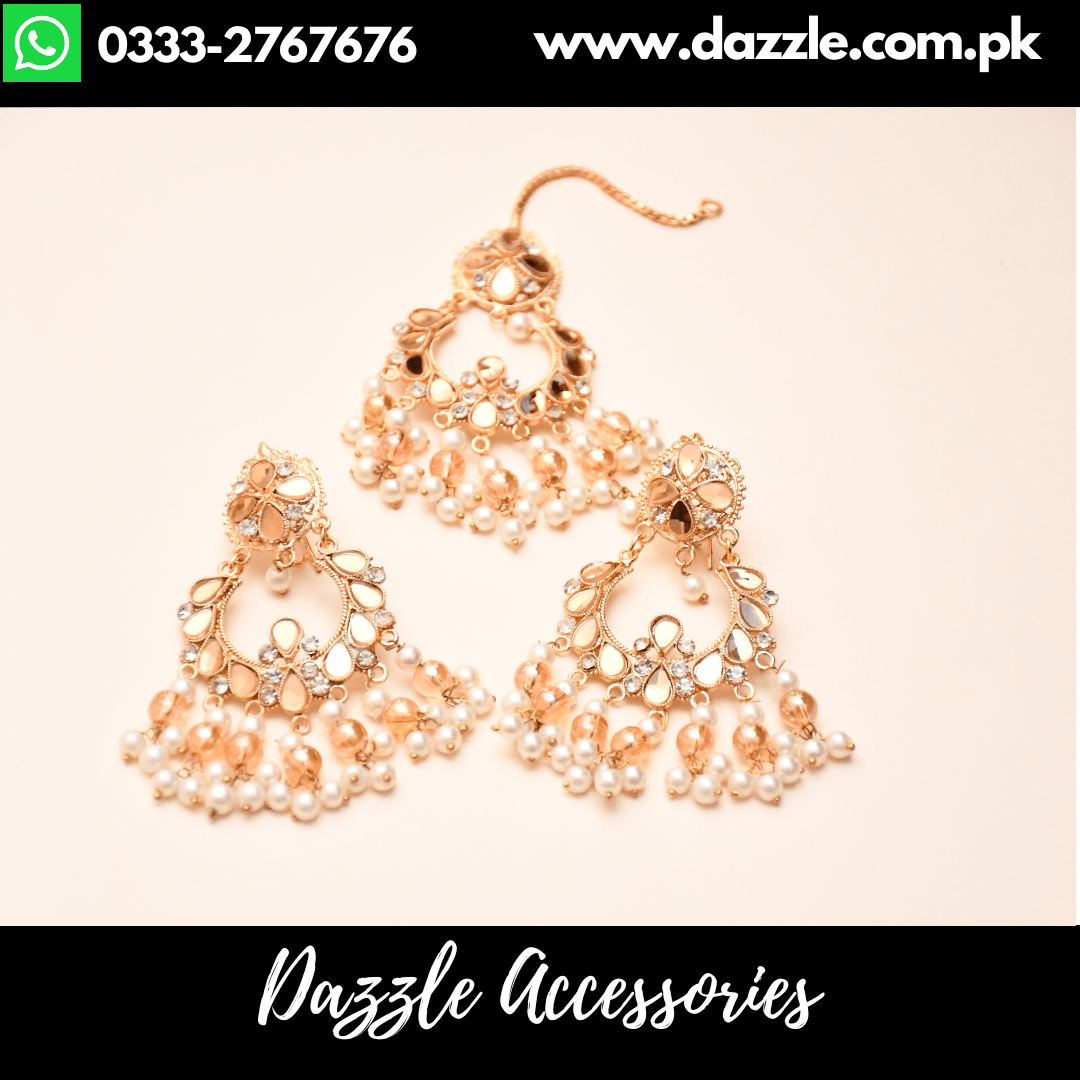 Golden White Pearl Earrings with Bindiya - Dazzle Accessories