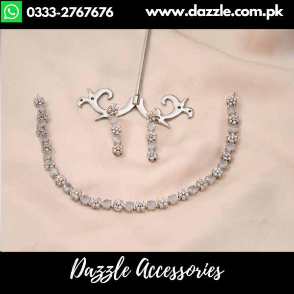 Silver Plated American Diamond Necklace Set For Girls Dazzle Accessories