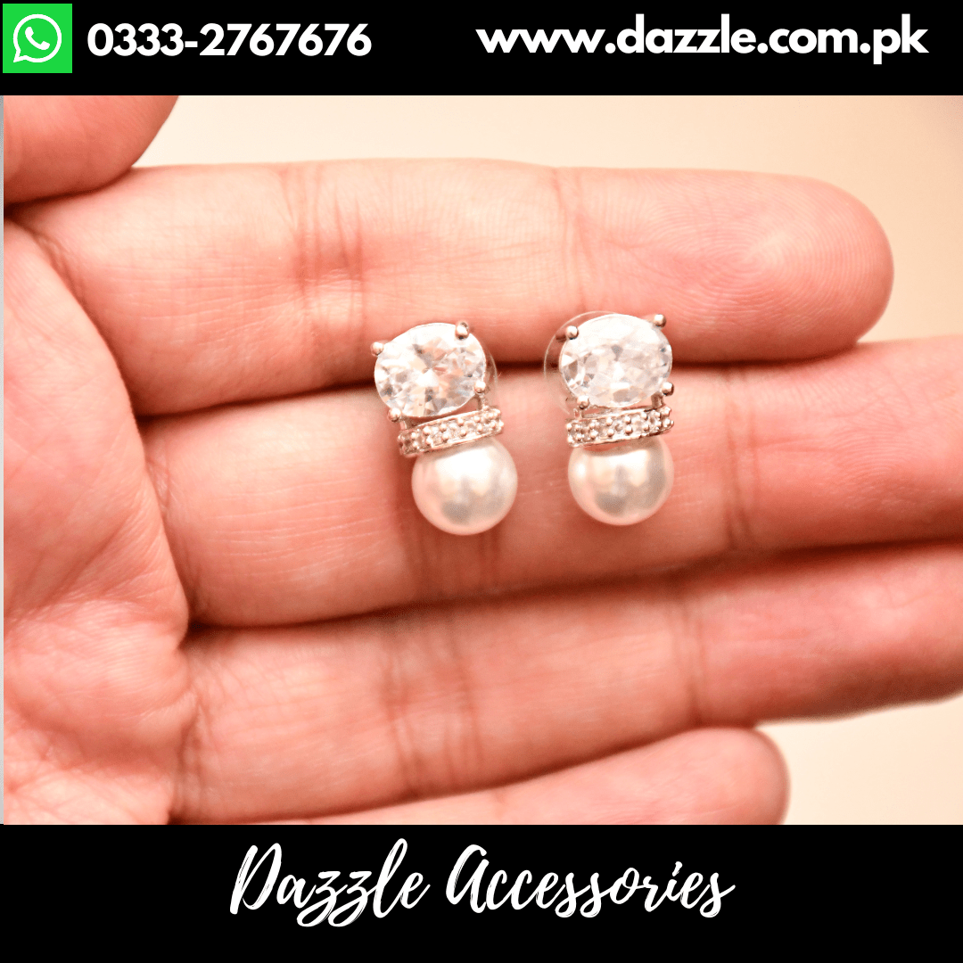 Silver Plated Pearl Drop Stud Earrings Dazzle Accessories