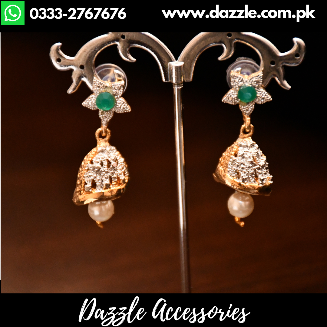 Green Jhumki With Pearl Dazzle Accessories