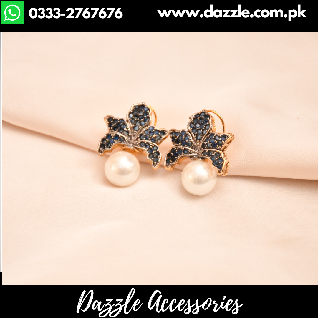 Sapphire Blue Pearl Drop Earrings - Dazzle Accessories