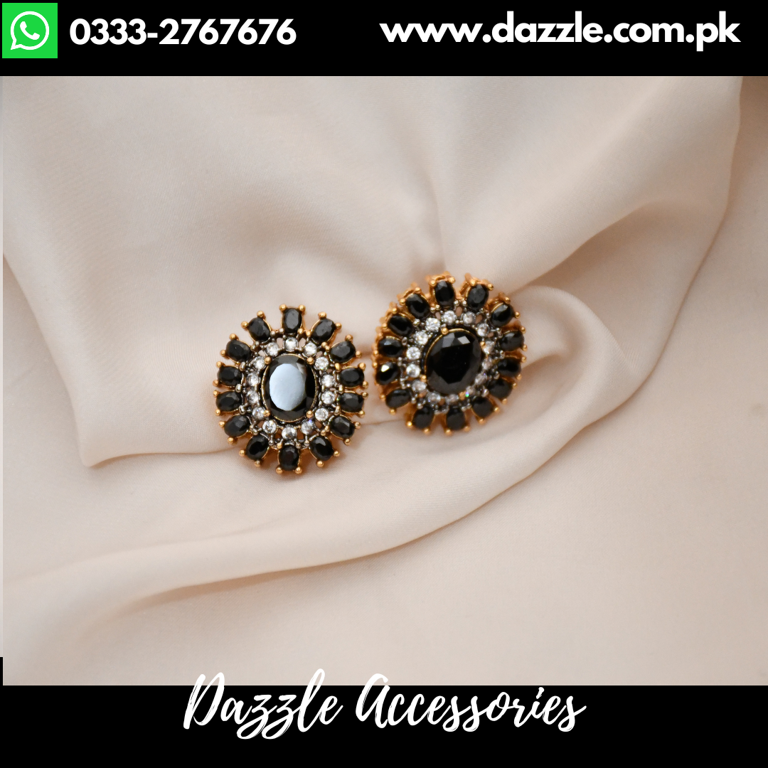 Korean Fashion Elegant Black Bow Zircon Ball Pendant Ear Button Earrings  for Woman Girls Wedding Party Jewelry Gift Accessories