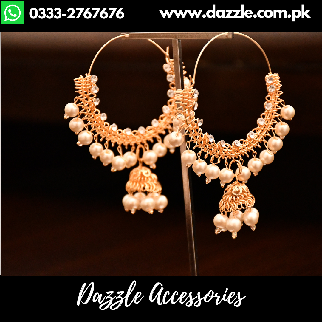 Golden Baali Jhumka Earrings for her - Dazzle Accessories