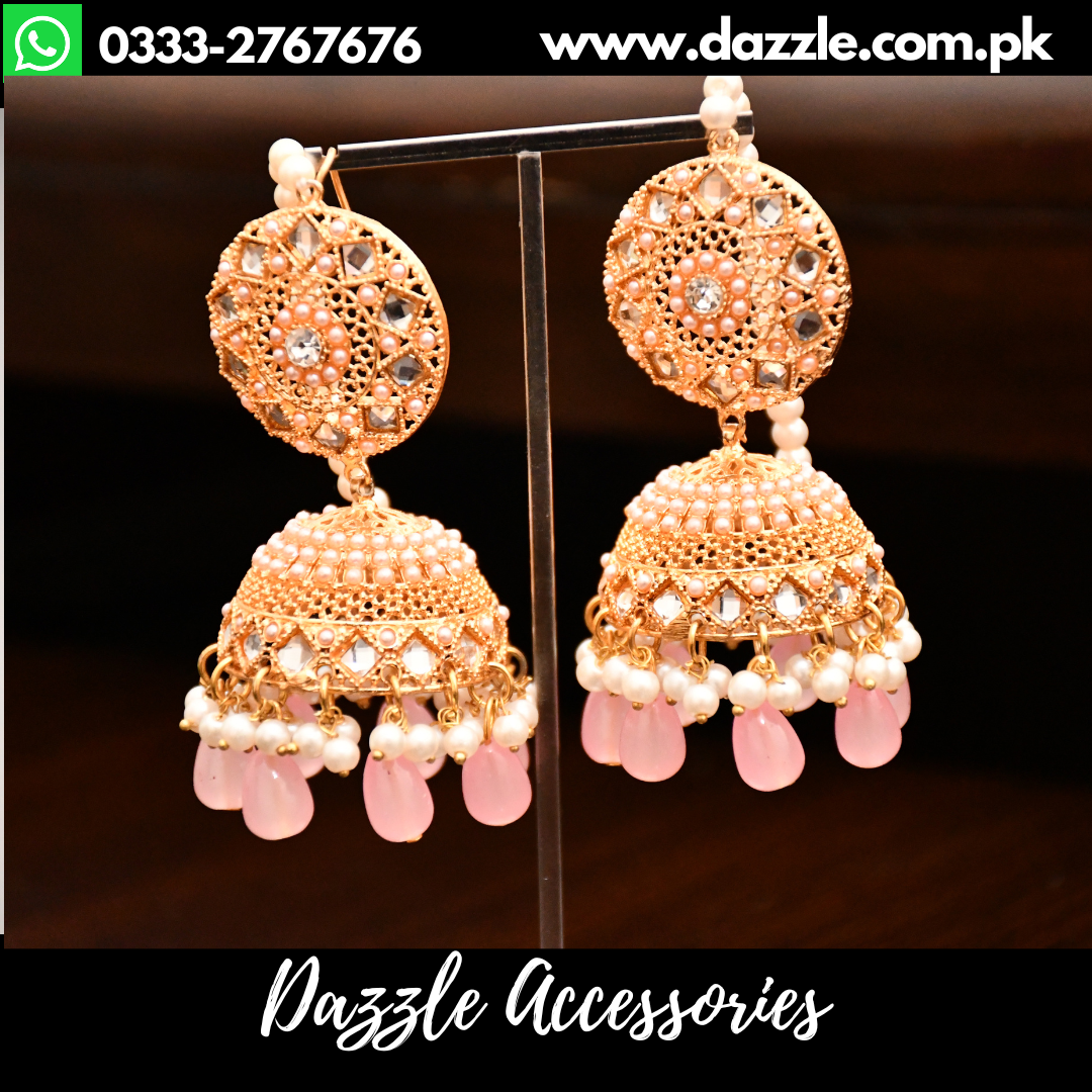 Gold Plated Jhumka jhumki Earrings with Red and Green bead drops, Kund –  Indian Designs