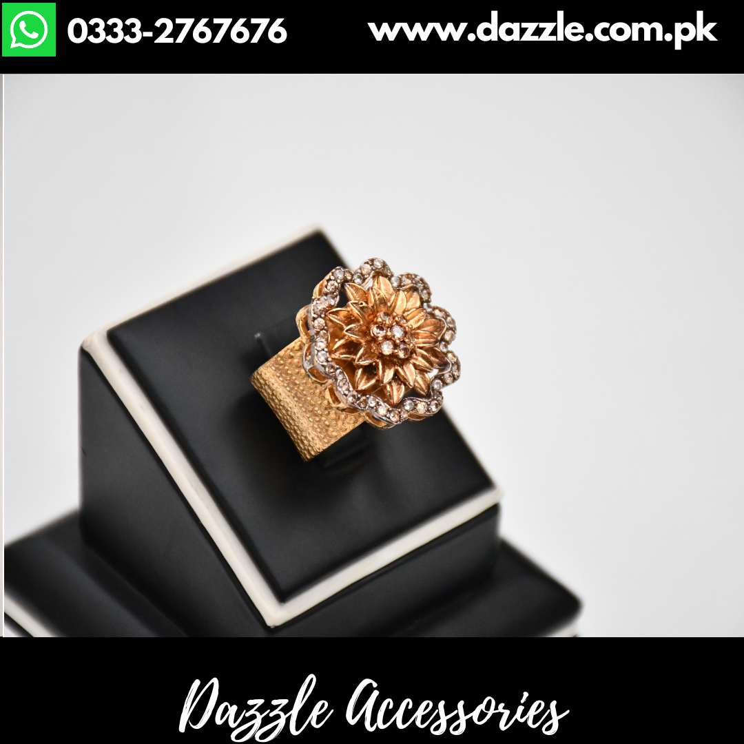 1 Gram Gold Plated Flower With Diamond Glamorous Design Ring For Women -  Style Lrg-018 – Soni Fashion®