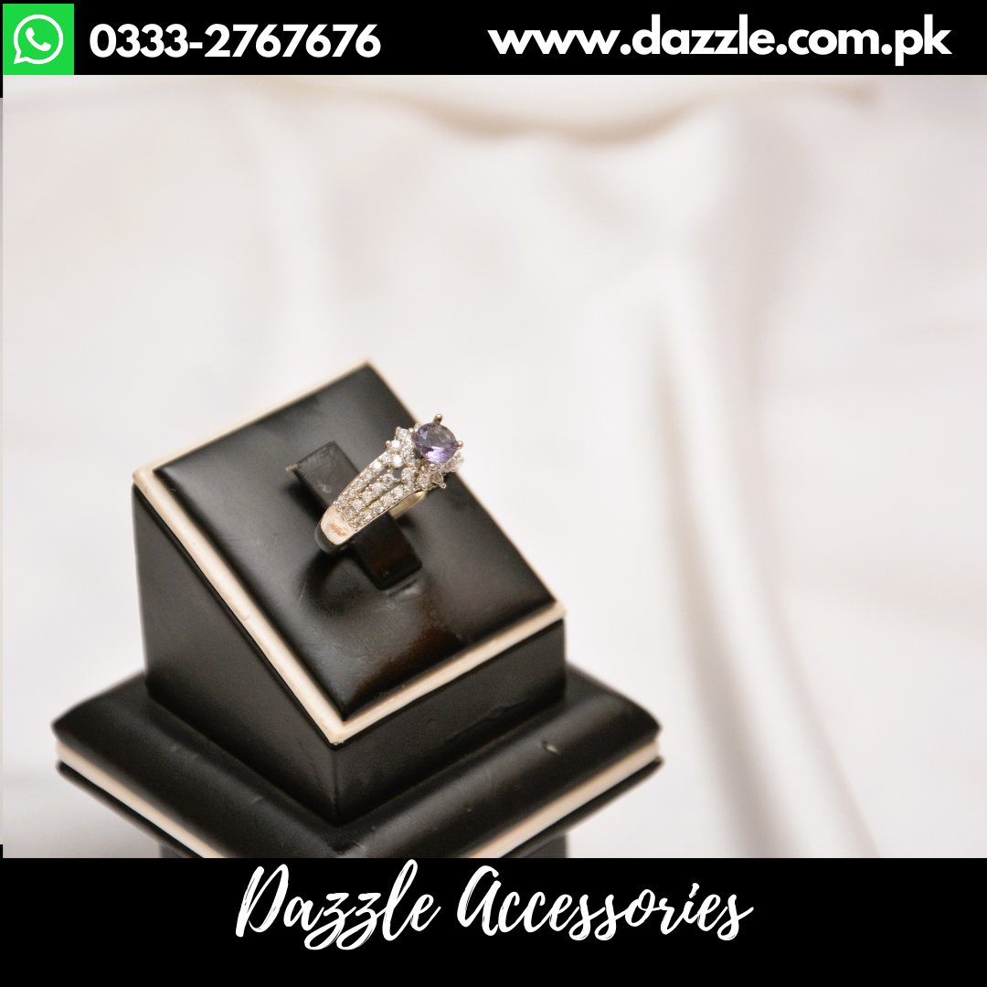 Sparkling silver purple gem ring - Dazzle Accessories