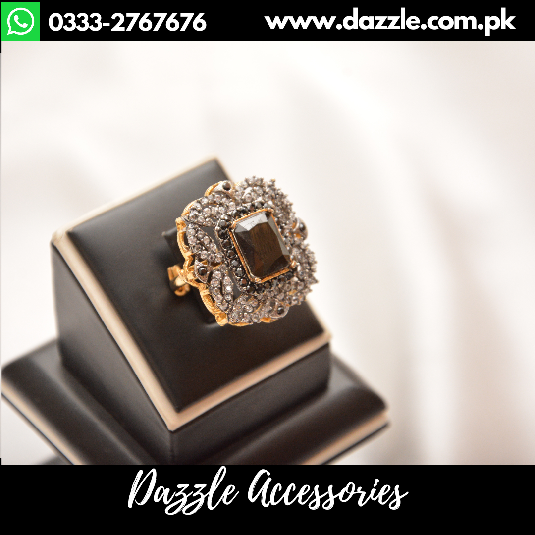 Black Stones Ladies Ring Adjustable Size - Dazzle Accessories