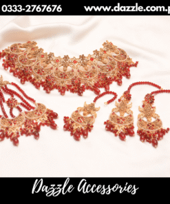 Bridal Collar Maroon With Jhomar Bindiya and Earrings