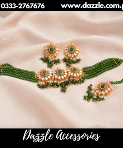 Crystal green pearls choker set