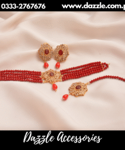 Deep red crystal pearls golden choker