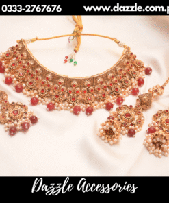 Dull Gold polish maroon bridal set