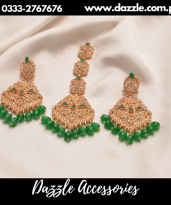 Emerald Green Kashi Bindiya Earrings Set