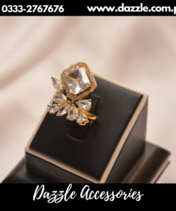 Golden Kundan Inspired Ladies Ring Adjustable Size