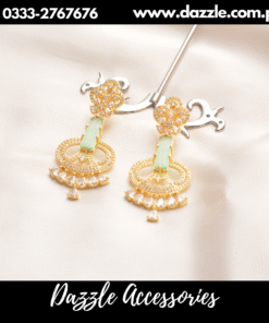 Golden Mint Zirconia Long Earrings