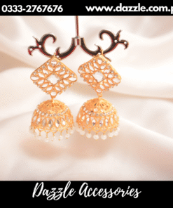 Golden white jhumka earrings