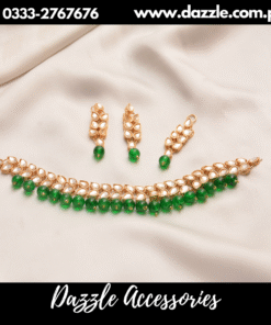 Green Mehndi Kundan One Line Choker with Earrings and bindiya