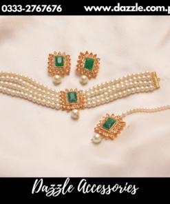 Green Pearl Choker with Earrings Bindiya