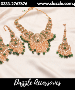 Green Statement Maala with earrings and bindiya