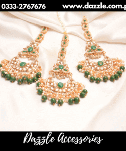 Kaashi design green tikka earrings set