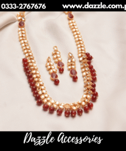 Maroon Kundan Maala with Earrings and bindiya