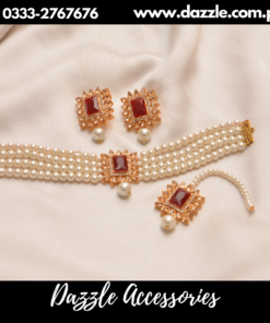 Maroon Pearl Choker with earrings bindiya