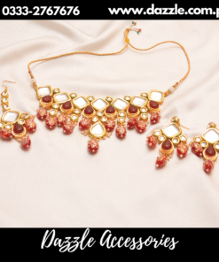 Maroon Real Kundan Choker with earrings bindiya