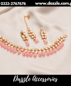 Pink Delicate Kundan Choker with earrings and bindiya
