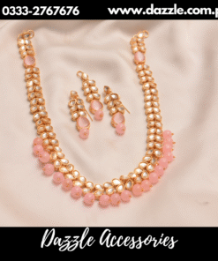 Pink Kundan Maala with earrings and bindiya