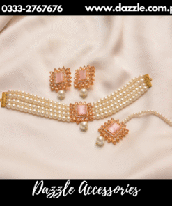 Pink Pearl Choker with Earrings