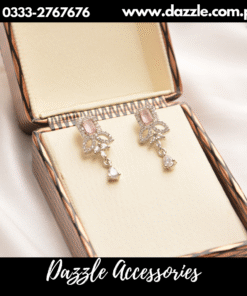 Pink Silver American Diamond Drop Earrings