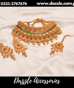 Real Rajwadi Green Bridal Collar Set