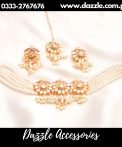 White Pearl Choker with Earrings and Bindiya