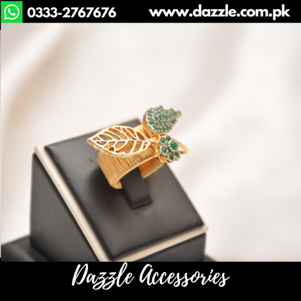 Artistic Gold Plated green Leaf ring - Dazzle Accessories