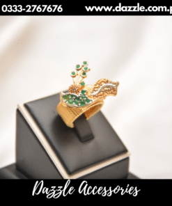 Artistic Gold Plated green peacock  ring