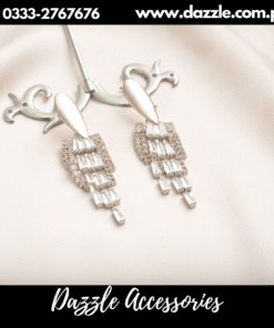 Crystal White Silver Chain Earrings