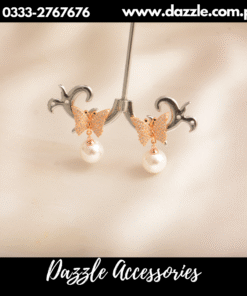 Elegant butterfly pearl drop studs