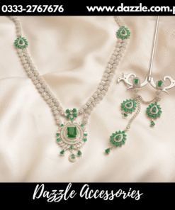 Diana long silver green maala  set