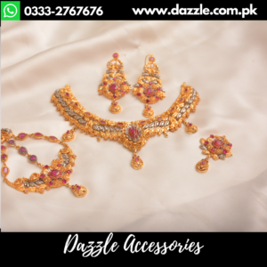 Antique Gold Maroon Bridal Set - Dazzle Accessories